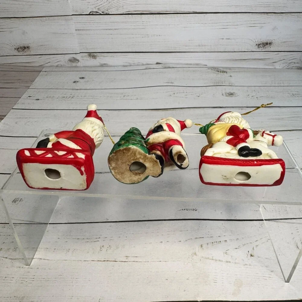 Vintage Ceramic Santa Ornaments Set Of 3 Xmas Around the World - Sleigh Tree & R - Picture 6 of 7